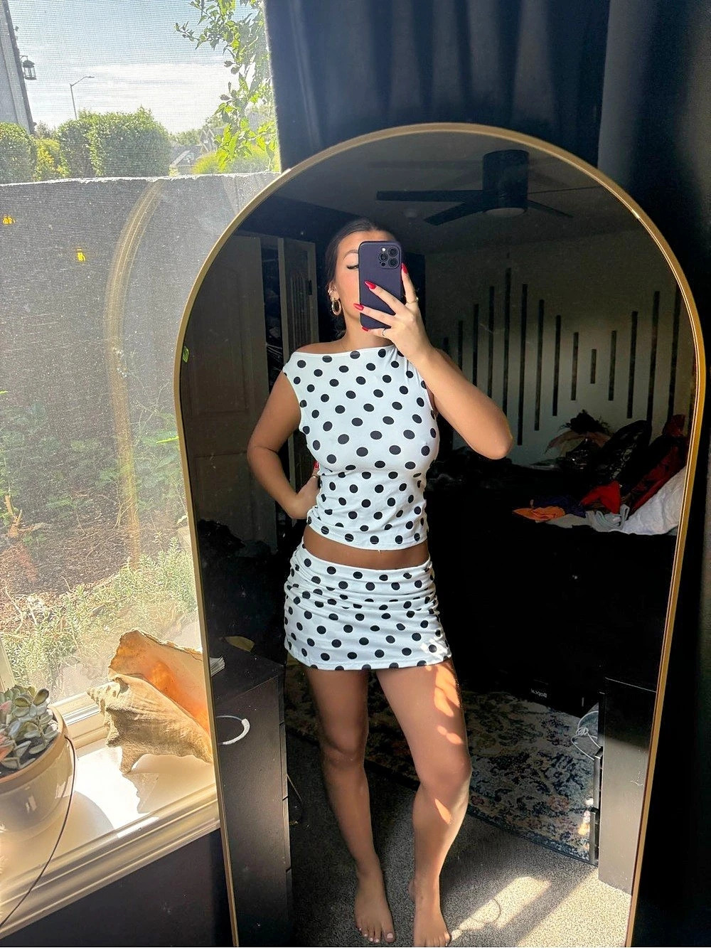Polka Dot Two-Piece Skirt Set
